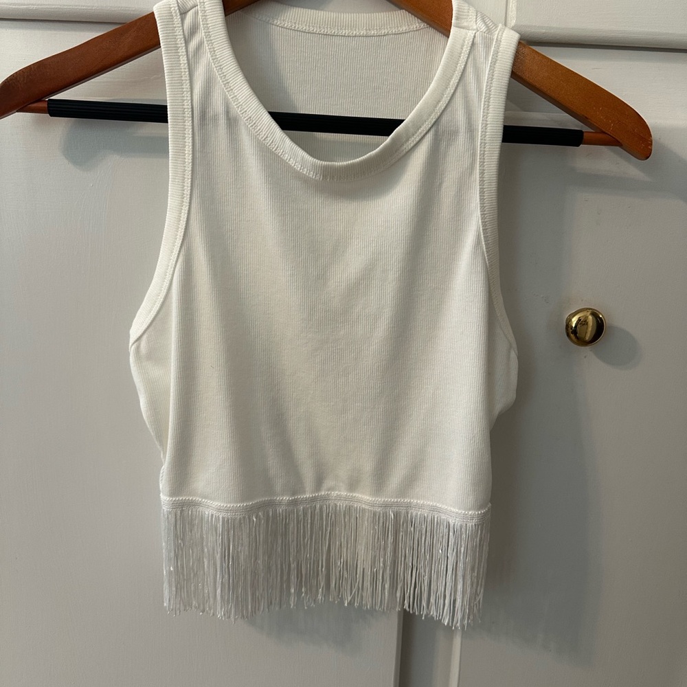 Crop White Fringe Tank Top